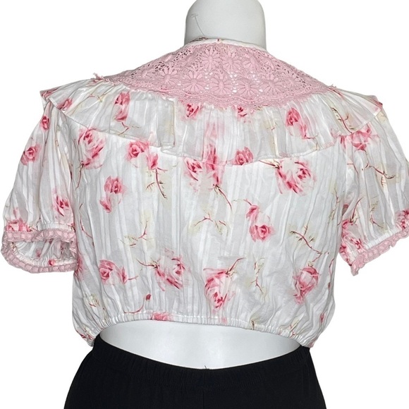 LoveShackFancy Elania lace trimmed ruffled crop top NWT XL - Picture 3 of 8